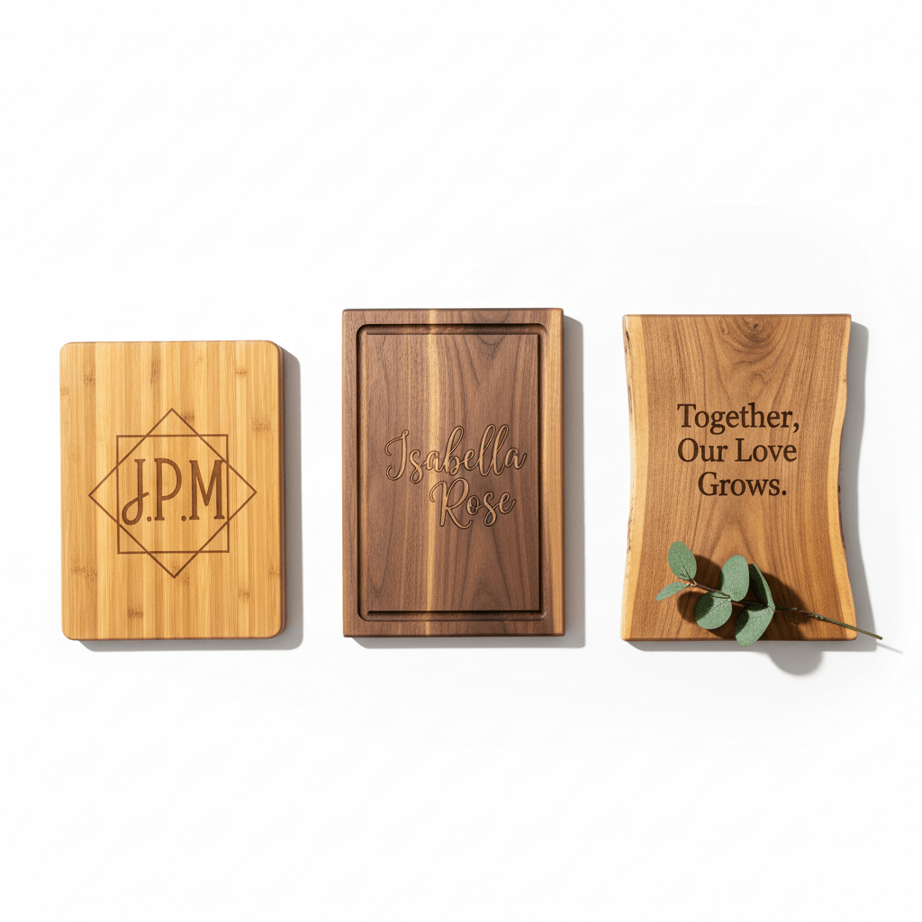 personalized gifts for him and her — custom engraved walnut cutting board, bamboo board & wooden chopping board USA | Hadi Craft