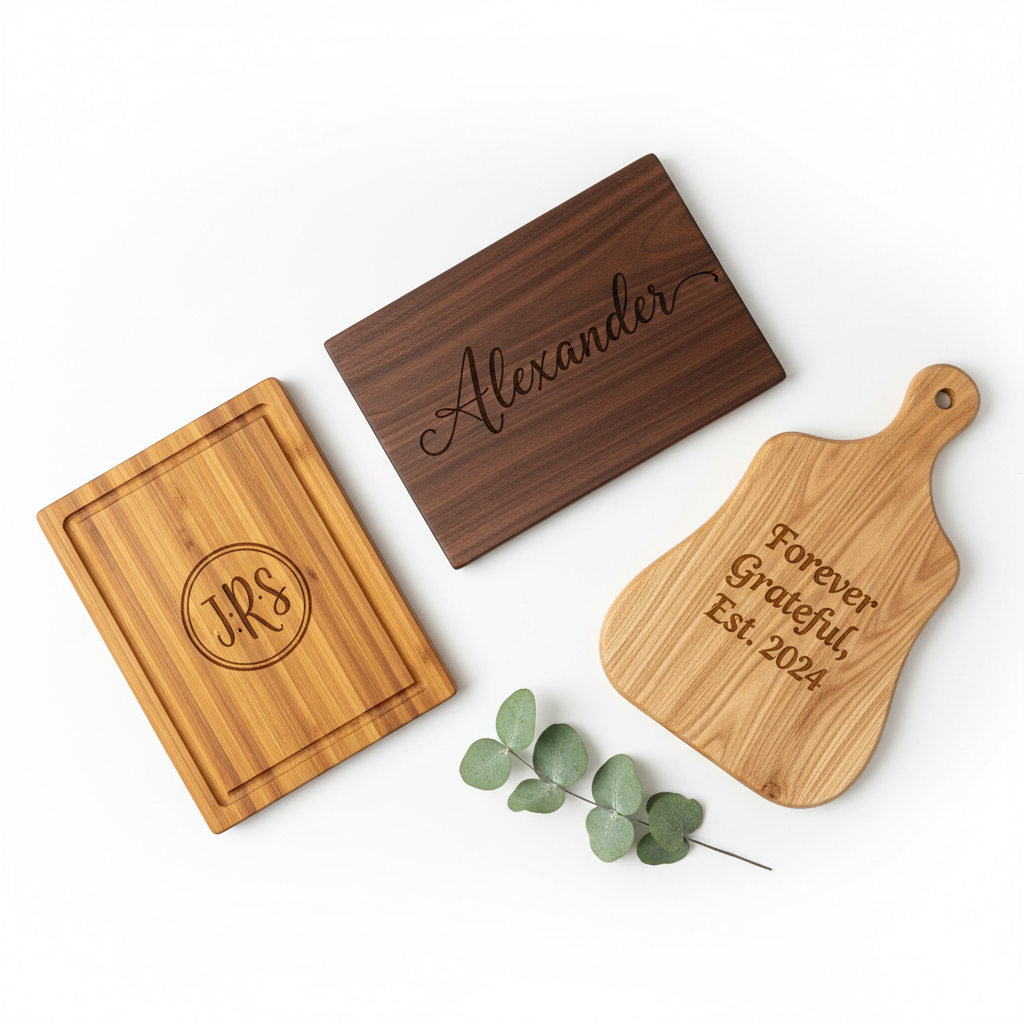 Personalized wooden cutting board gifts — custom engraved walnut, bamboo & natural wood cutting boards for weddings, housewarmings & Christmas USA | Hadi Craft