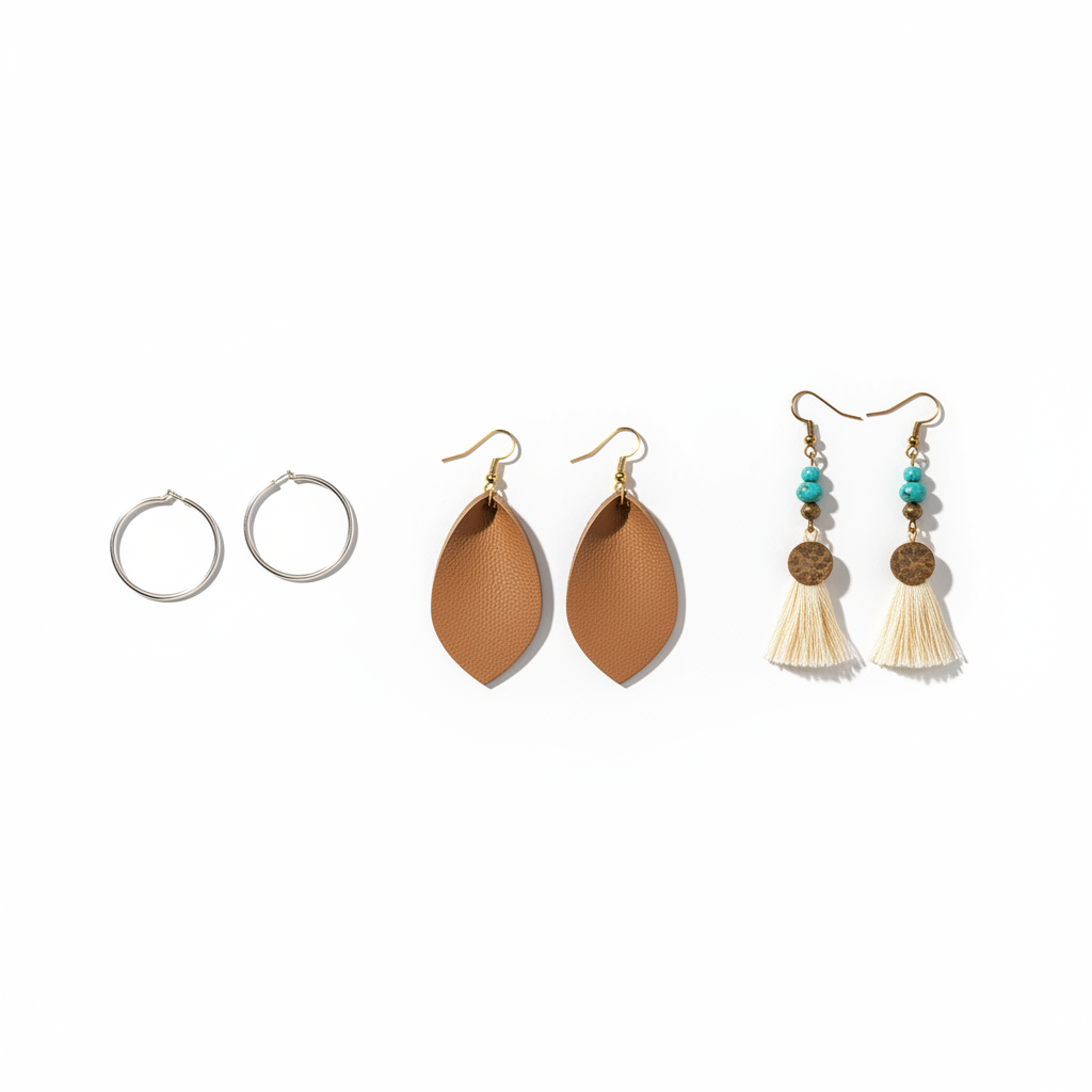 Handmade earrings for women — leather drop earrings, minimalist hoop earrings & boho artisan dangle earrings USA | Hadi Craft