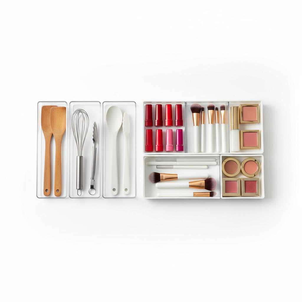 Kitchen and Makeup Drawer Organizer – Adjustable Storage Organizer for Home and Cosmetics