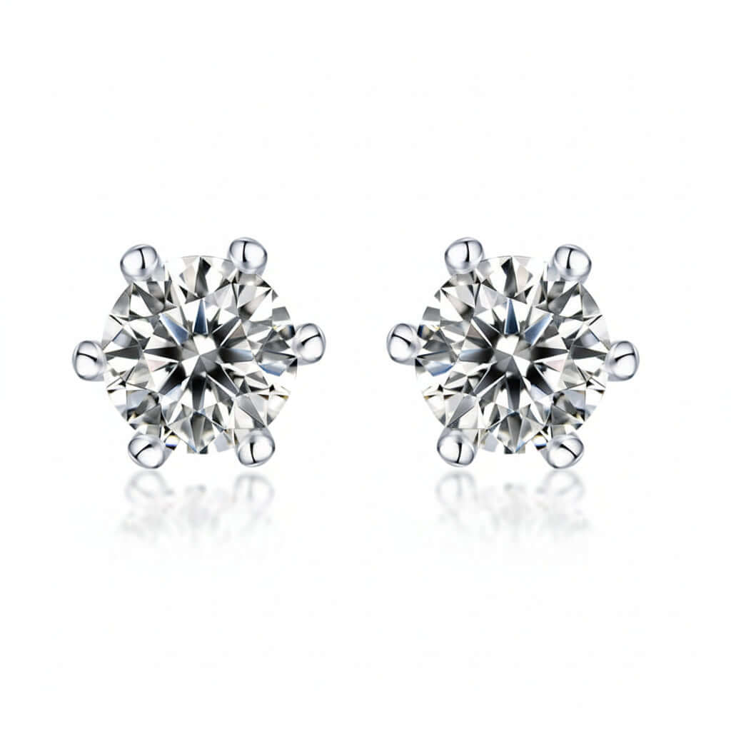 0.5 Carat Moissanite Stud Earrings – S925 Sterling Silver Six-Prong - Hadi Craft