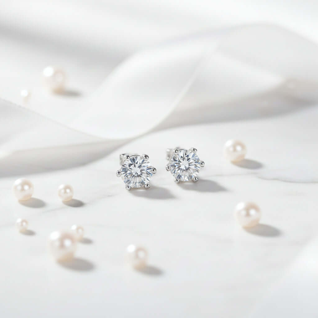0.5 Carat Moissanite Stud Earrings – S925 Sterling Silver Six-Prong - Hadi Craft