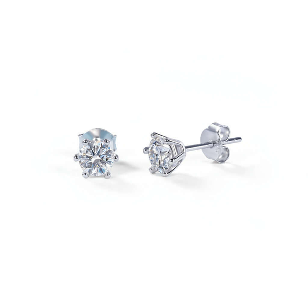 0.5 Carat Moissanite Stud Earrings – S925 Sterling Silver Six-Prong - Hadi Craft