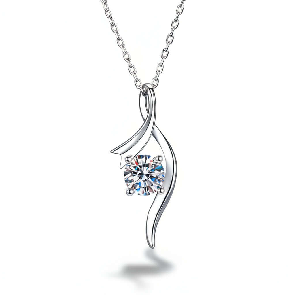 1 Carat Moissanite Diamond Necklace – 925 Sterling Silver Four-Prong Pendant - Hadi Craft