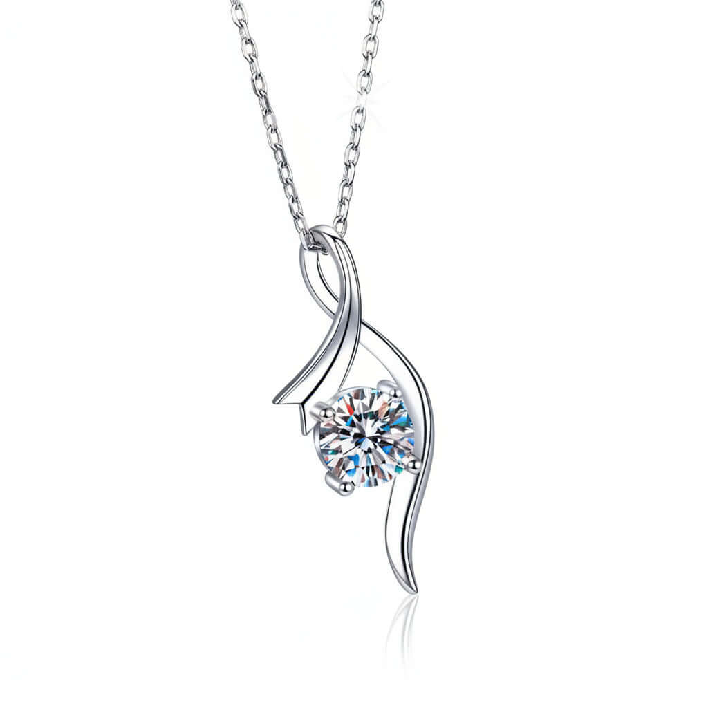 1 Carat Moissanite Diamond Necklace – 925 Sterling Silver Four-Prong Pendant - Hadi Craft