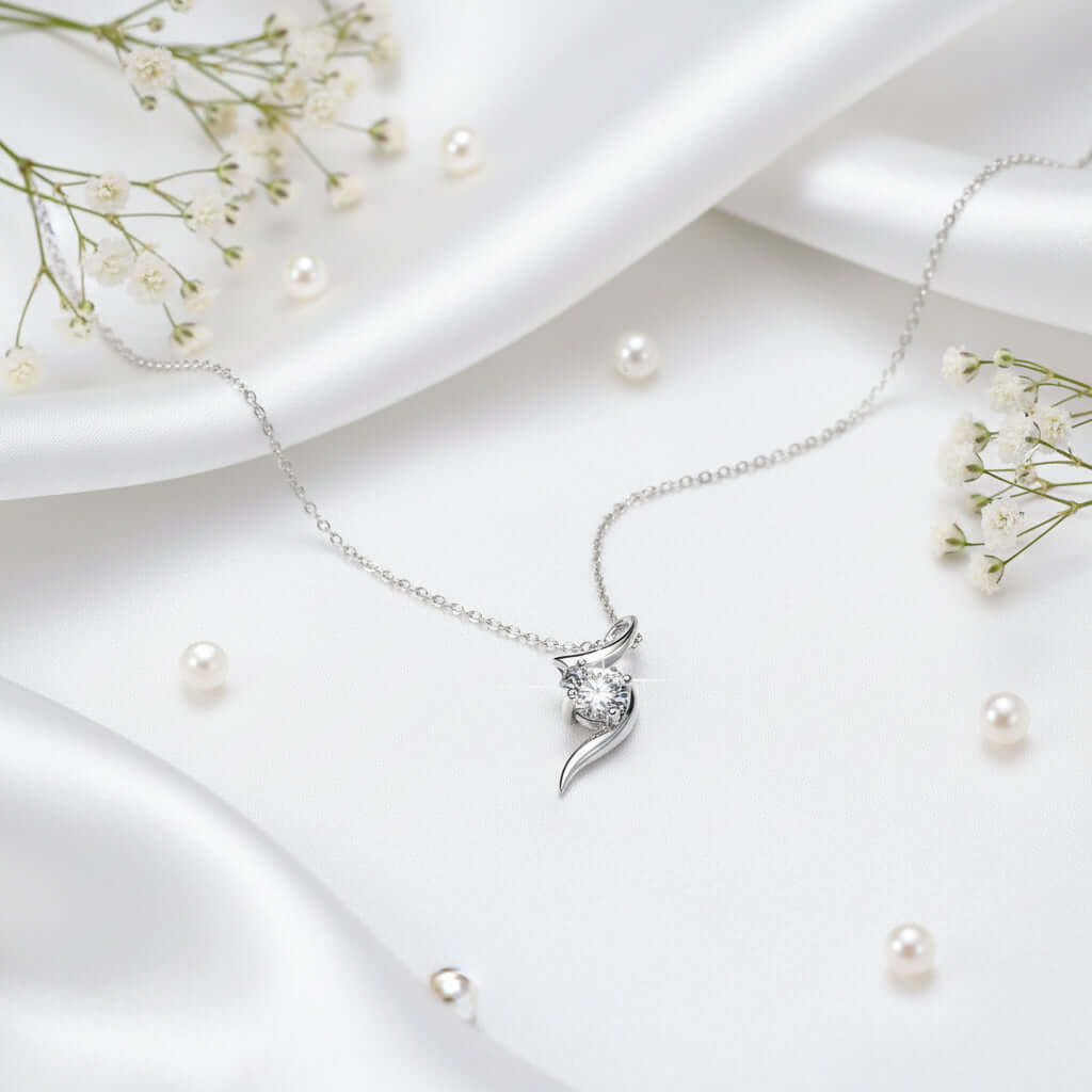 1 Carat Moissanite Diamond Necklace – 925 Sterling Silver Four-Prong Pendant - Hadi Craft
