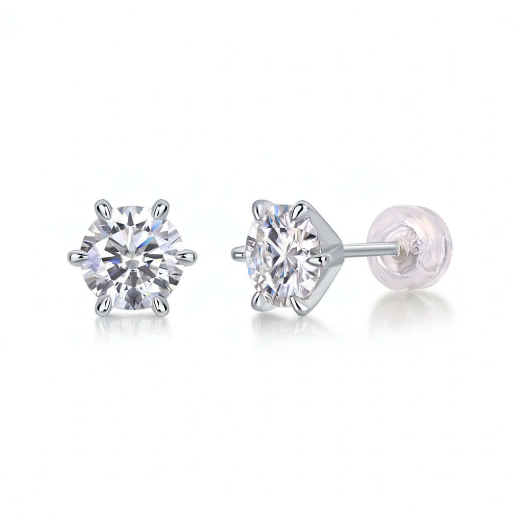 1 Carat Moissanite Stud Earrings – S925 Sterling Silver Six-Prong - Hadi Craft