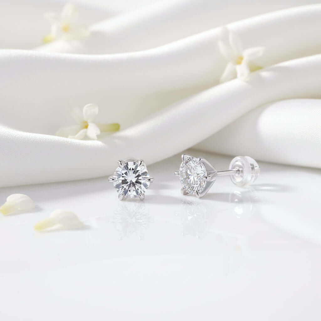 1 Carat Moissanite Stud Earrings – S925 Sterling Silver Six-Prong - Hadi Craft