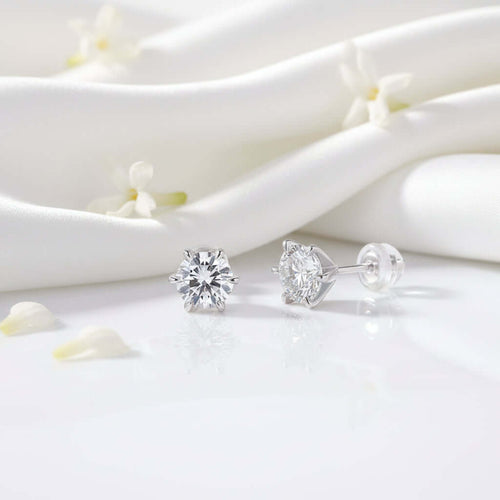 1 Carat Moissanite Stud Earrings – S925 Sterling Silver Six-Prong - Hadi Craft