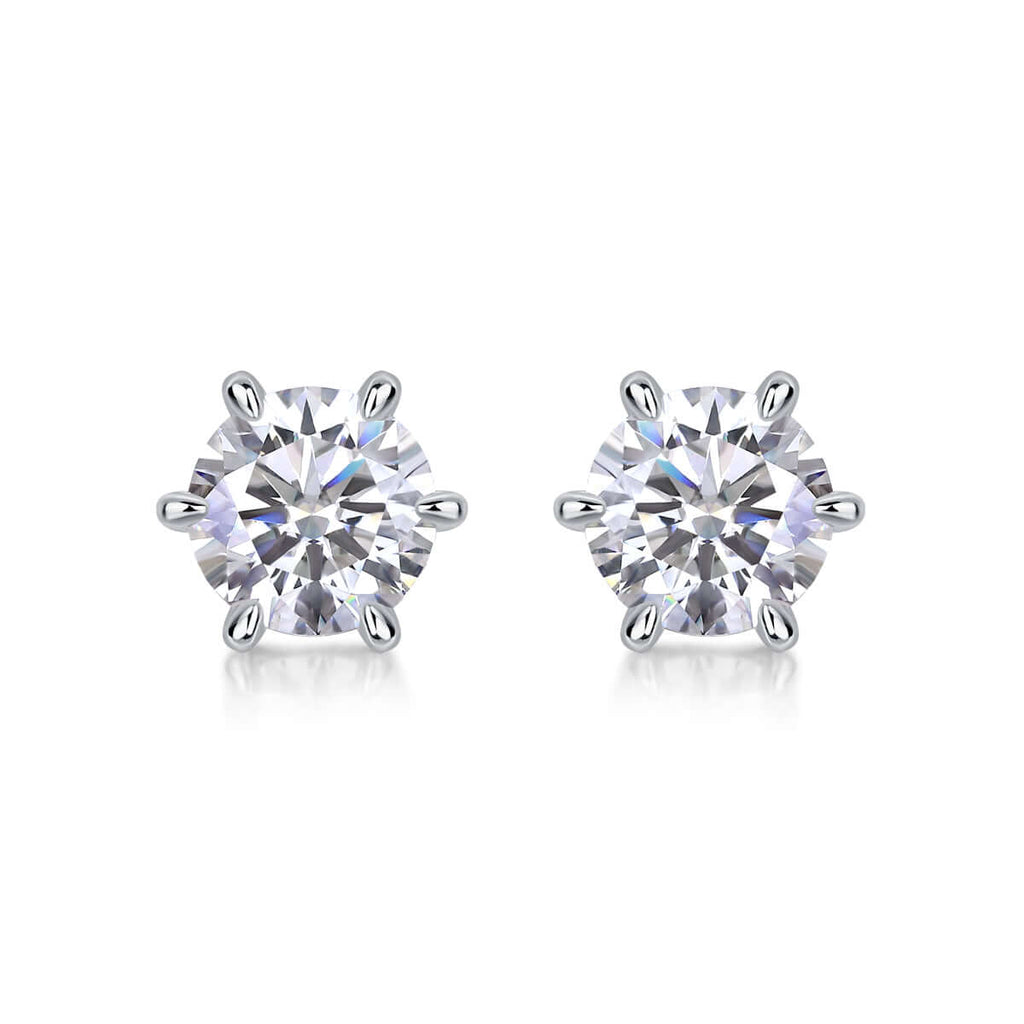 1 Carat Moissanite Stud Earrings – S925 Sterling Silver Six-Prong - Hadi Craft