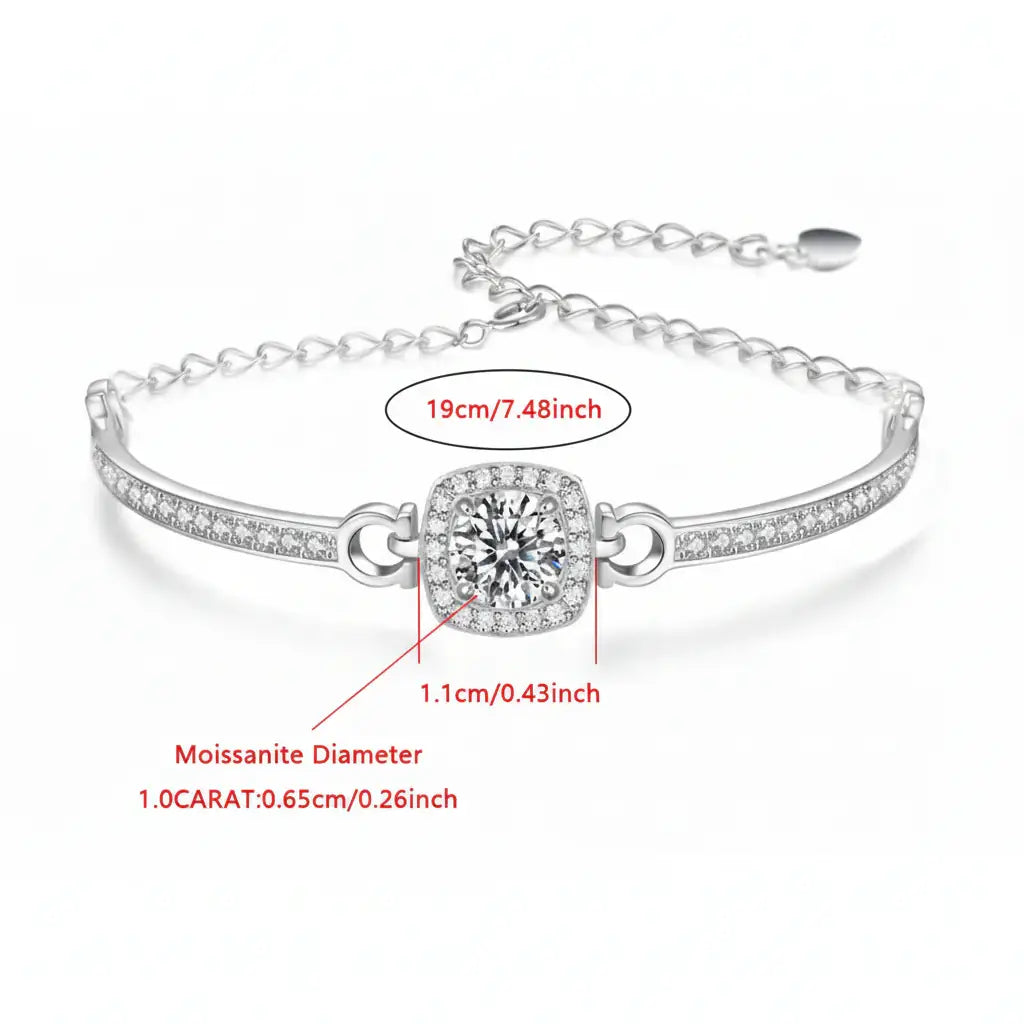 1 carat moissanite bracelet silver square bag Hadi Craft USA