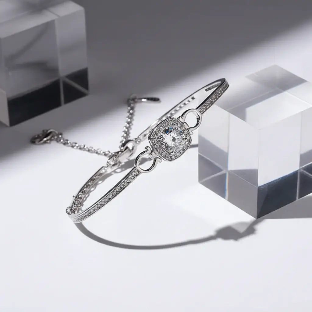 1 carat moissanite bracelet silver square bag Hadi Craft USA