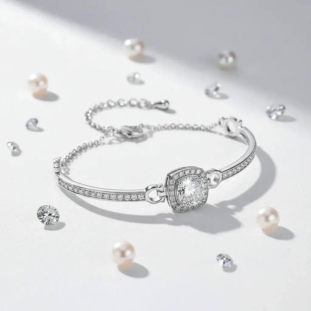 1 carat moissanite bracelet silver square bag Hadi Craft USA