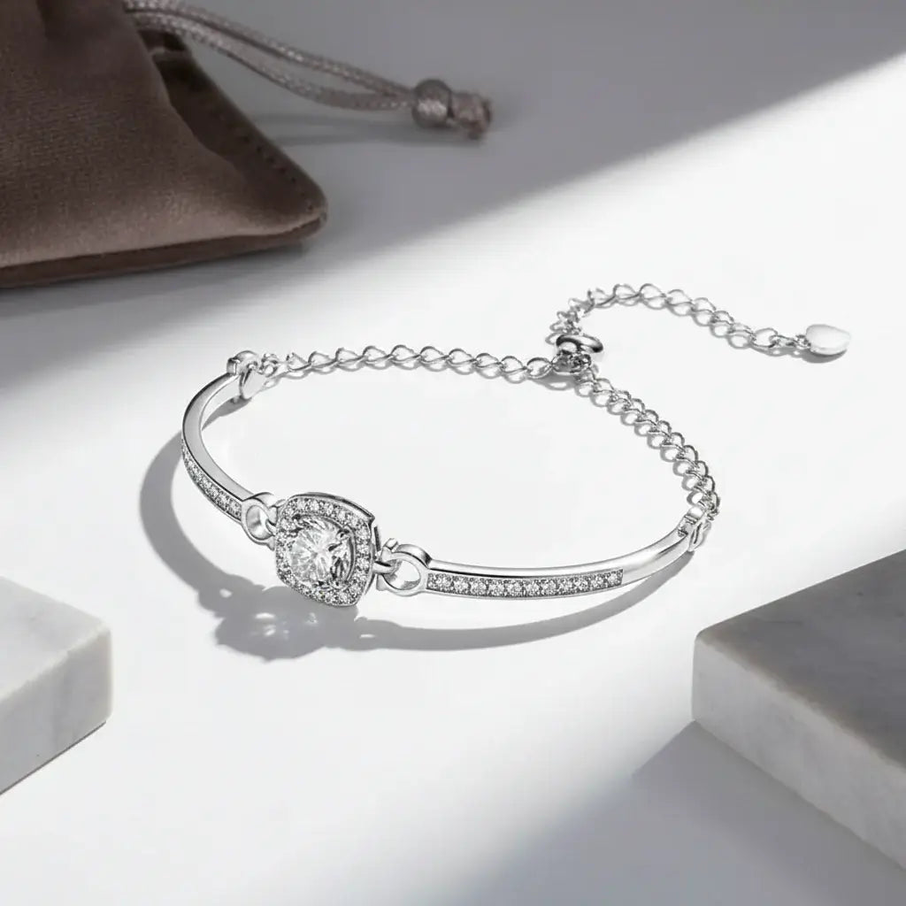 1 carat moissanite bracelet silver square bag Hadi Craft USA