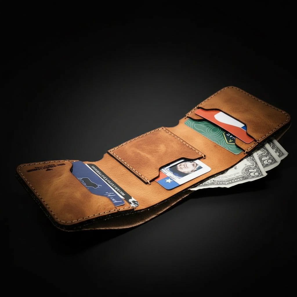 Handmade Leather Trifold Wallet for Men – Full-Grain & Personalized | The Trinity | Hadi Craft USA