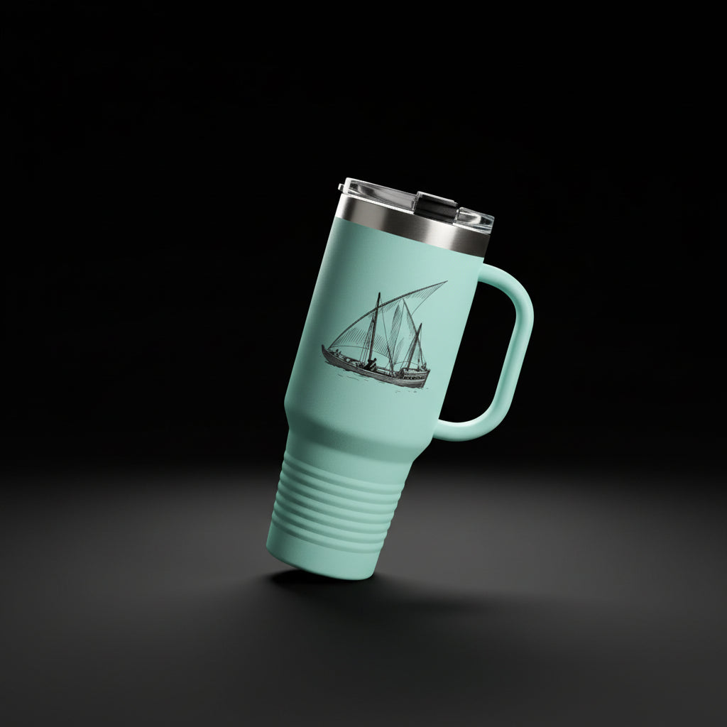 40oz Insulated Travel Mug with Handle – Stainless Steel Tumbler with Classic Sailing Dhow Design