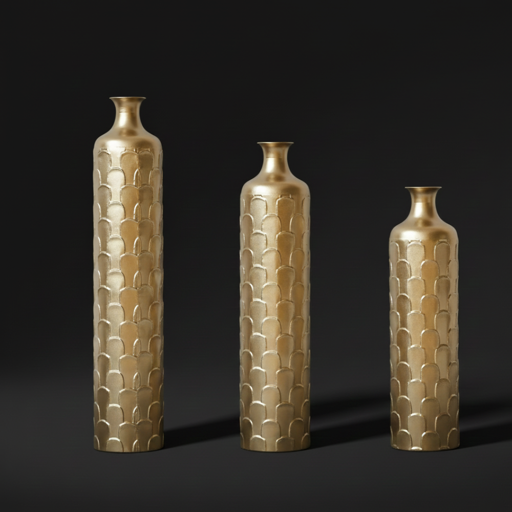 Set of 3 Glazed Metal Floor Vases Tall Modern Decorative Vase Set for Living Room, Entryway & Corner Decor