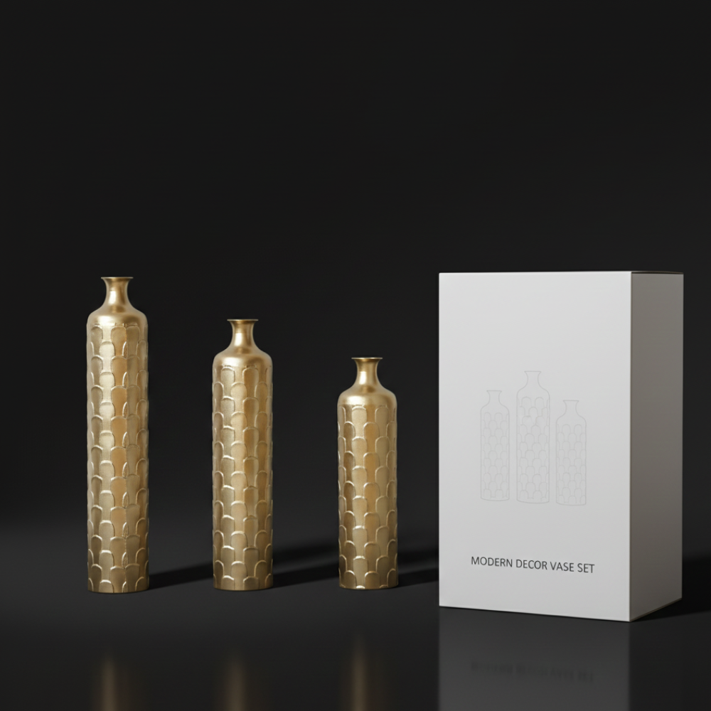 Set of 3 Glazed Metal Floor Vases Tall Modern Decorative Vase Set for Living Room, Entryway & Corner Decor