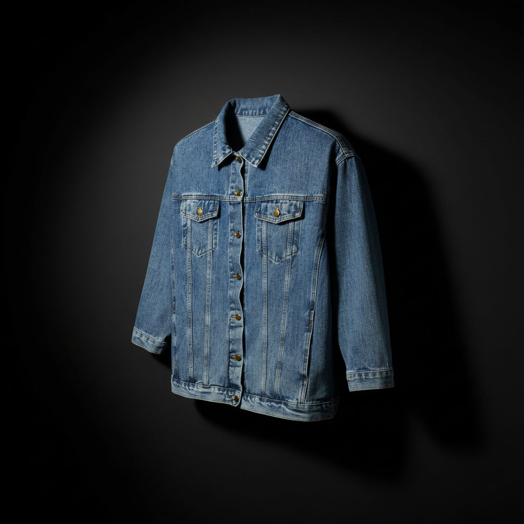 Women’s Jean Jacket with Rustic Stag Back Print — Vintage Stag Deer Graphic Back