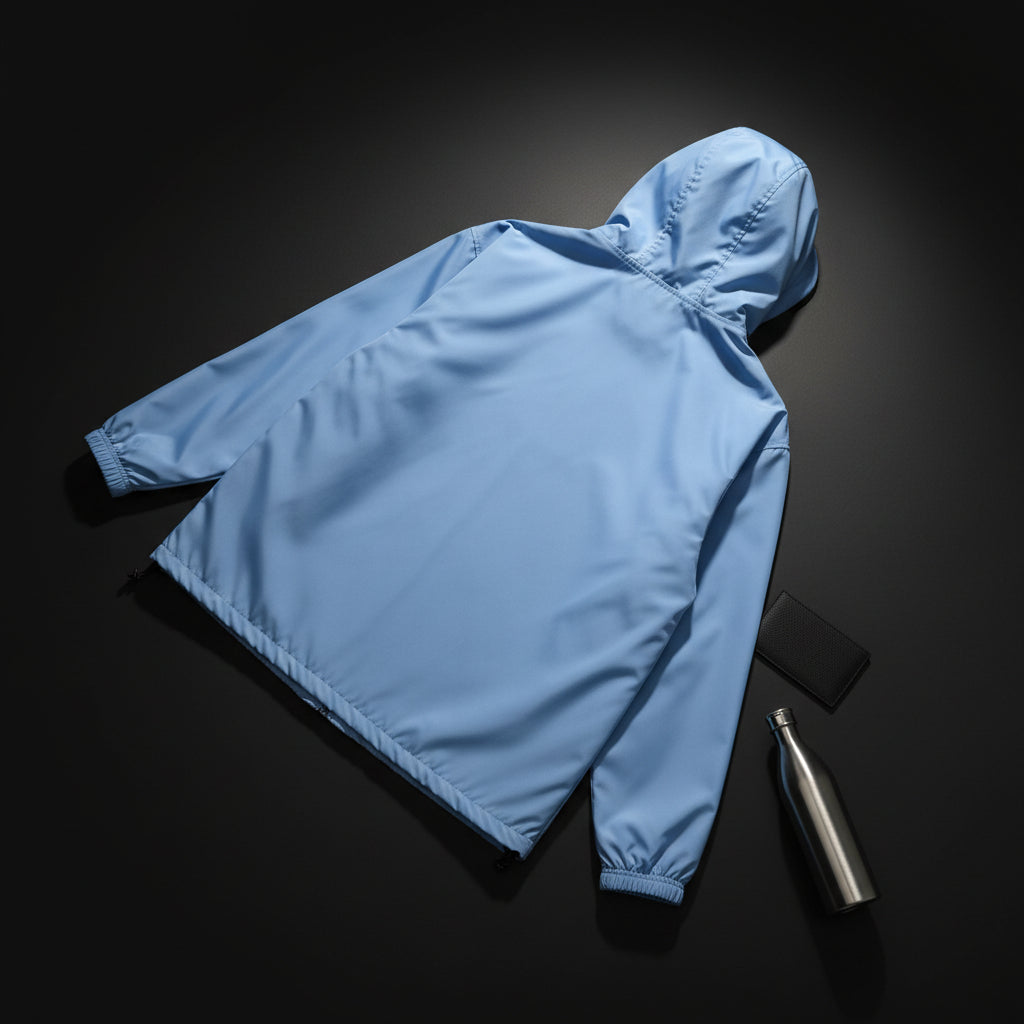 Light Blue Packable Anorak Jacket — Champion Floral Swoosh Windbreaker