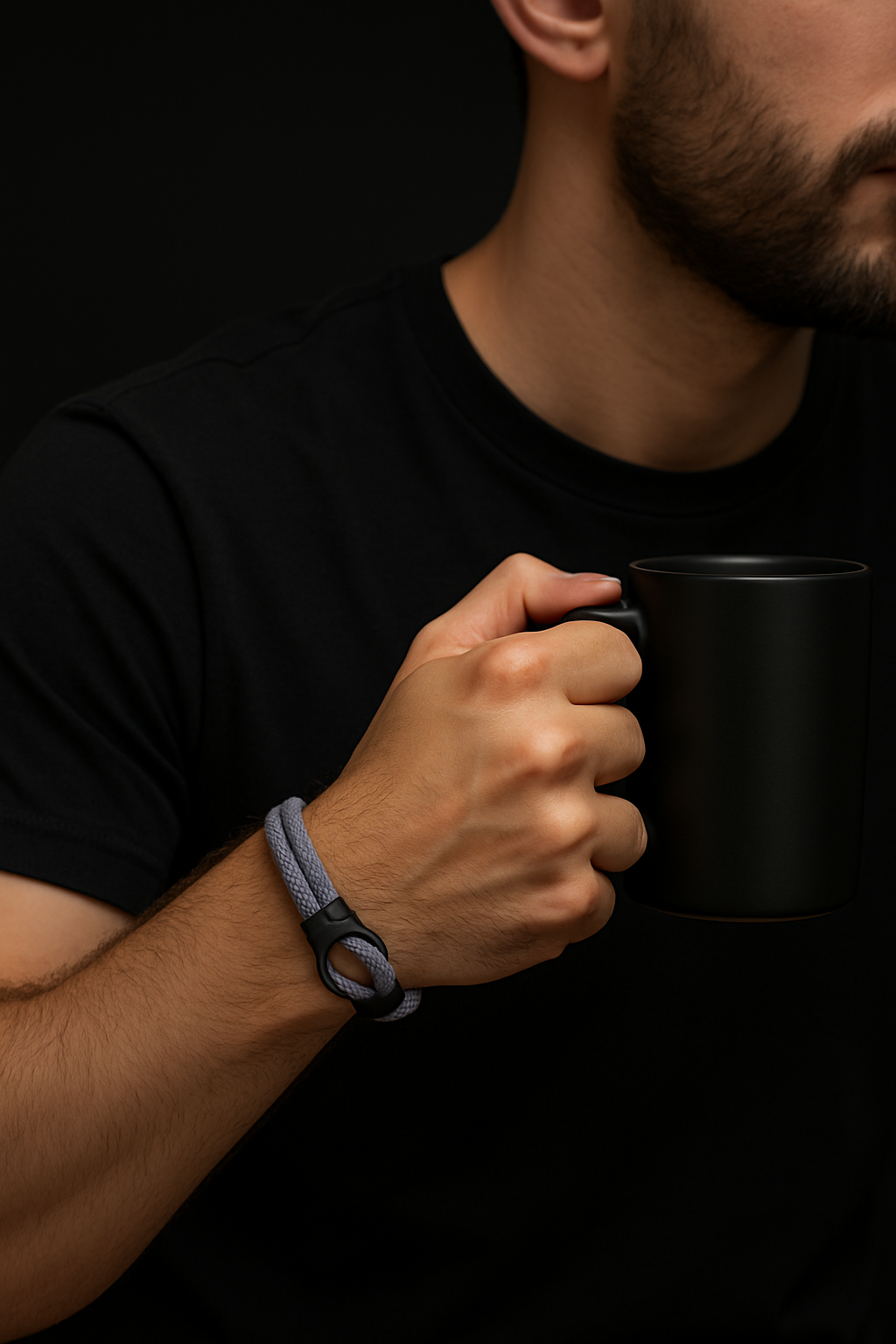 Gray Rope Bracelet – Minimalist Men’s Bracelet with Black Magnetic Clasp