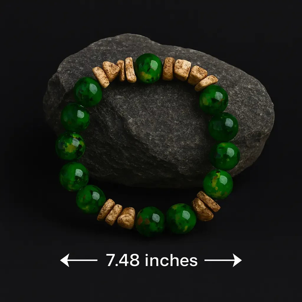 Handmade Natural Green and Bark stone chip Bead Bracelet Hadi Craft