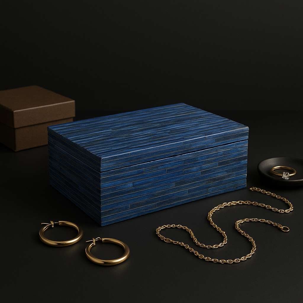 Handcrafted Sky Blue Bone Inlay Decorative Storage Box