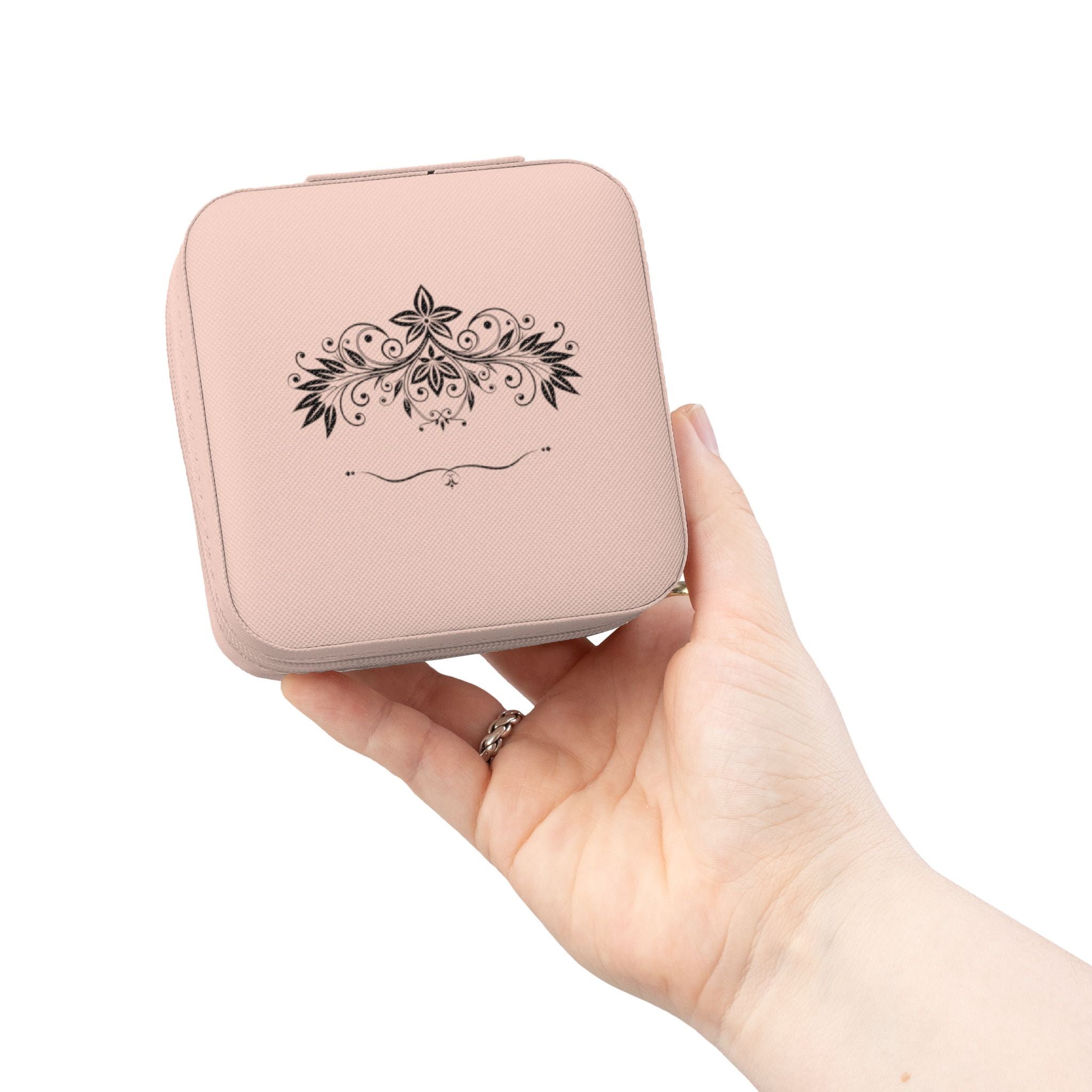 Compact Pink Jewelry Travel Case – Floral Organizer for Rings, Earrings & Necklaces