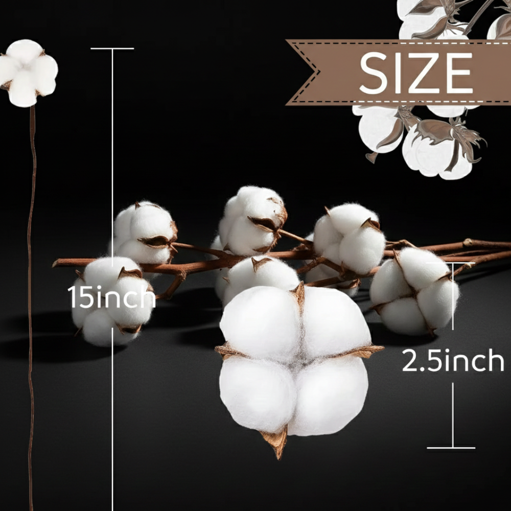 DomeStar 30pcs Natural Dried Cotton Stems 15" Real Cotton Bolls for Farmhouse Vase Decor