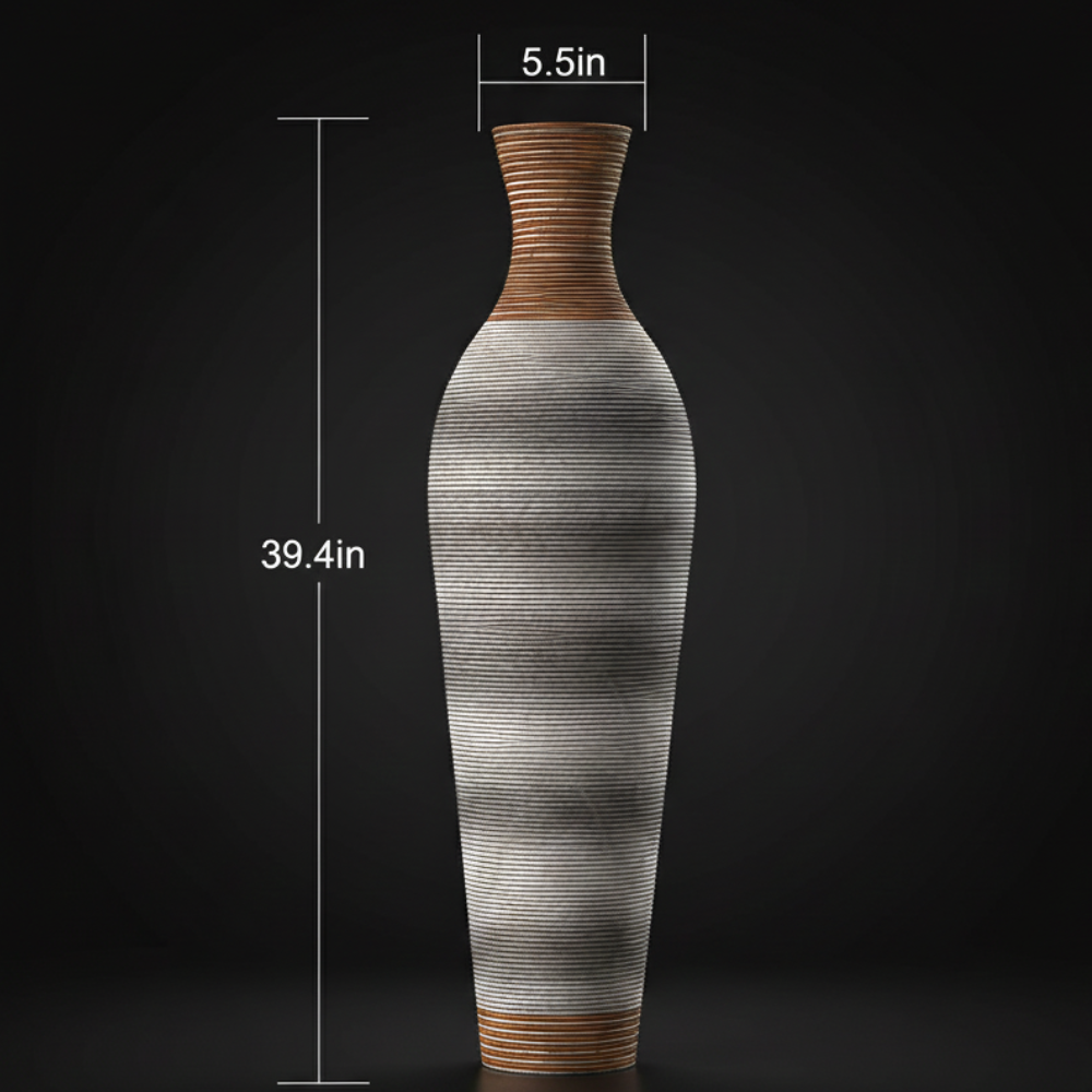 39" Tall Brown Artificial Rattan Floor Vase Decorative Flower Holder for Living Room & Entryway