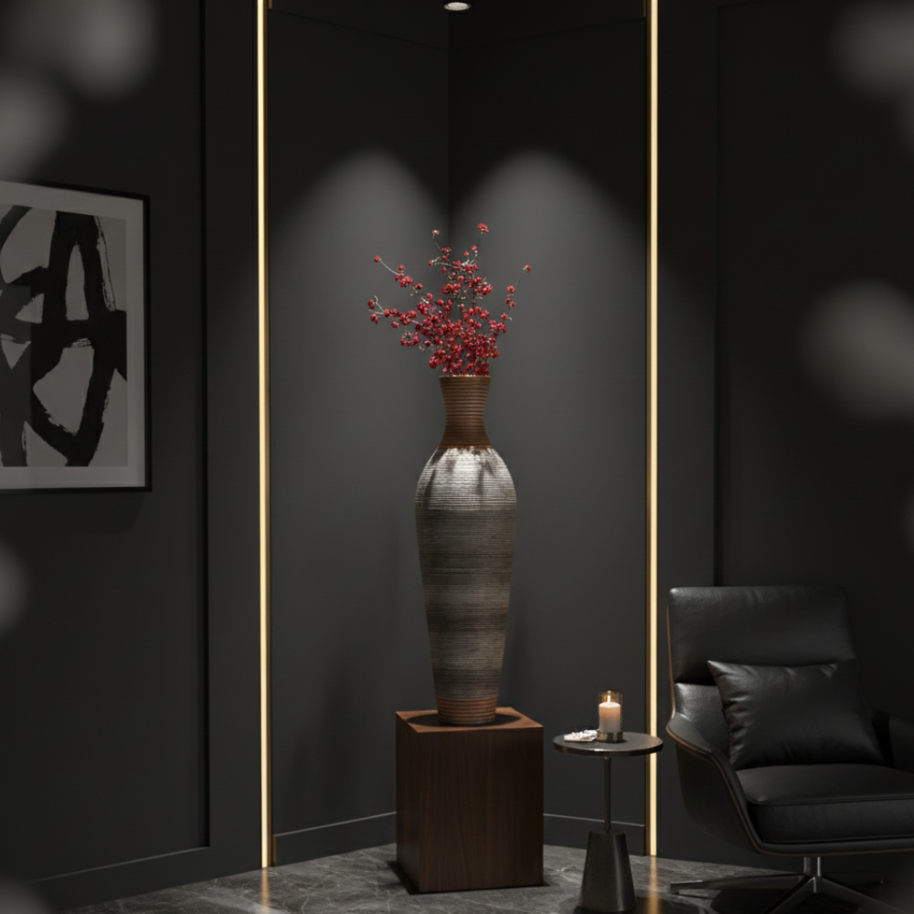 39" Tall Brown Artificial Rattan Floor Vase Decorative Flower Holder for Living Room & Entryway