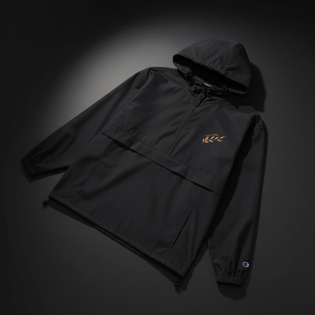 Light Blue Packable Anorak Jacket — Champion Floral Swoosh Windbreaker