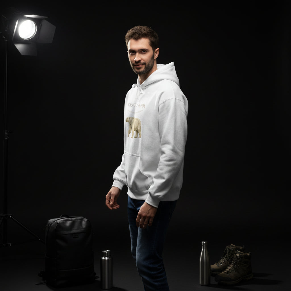 Polar Bear “Born to Be Wild” Hoodie — Minimal Animal Graphic Fleece