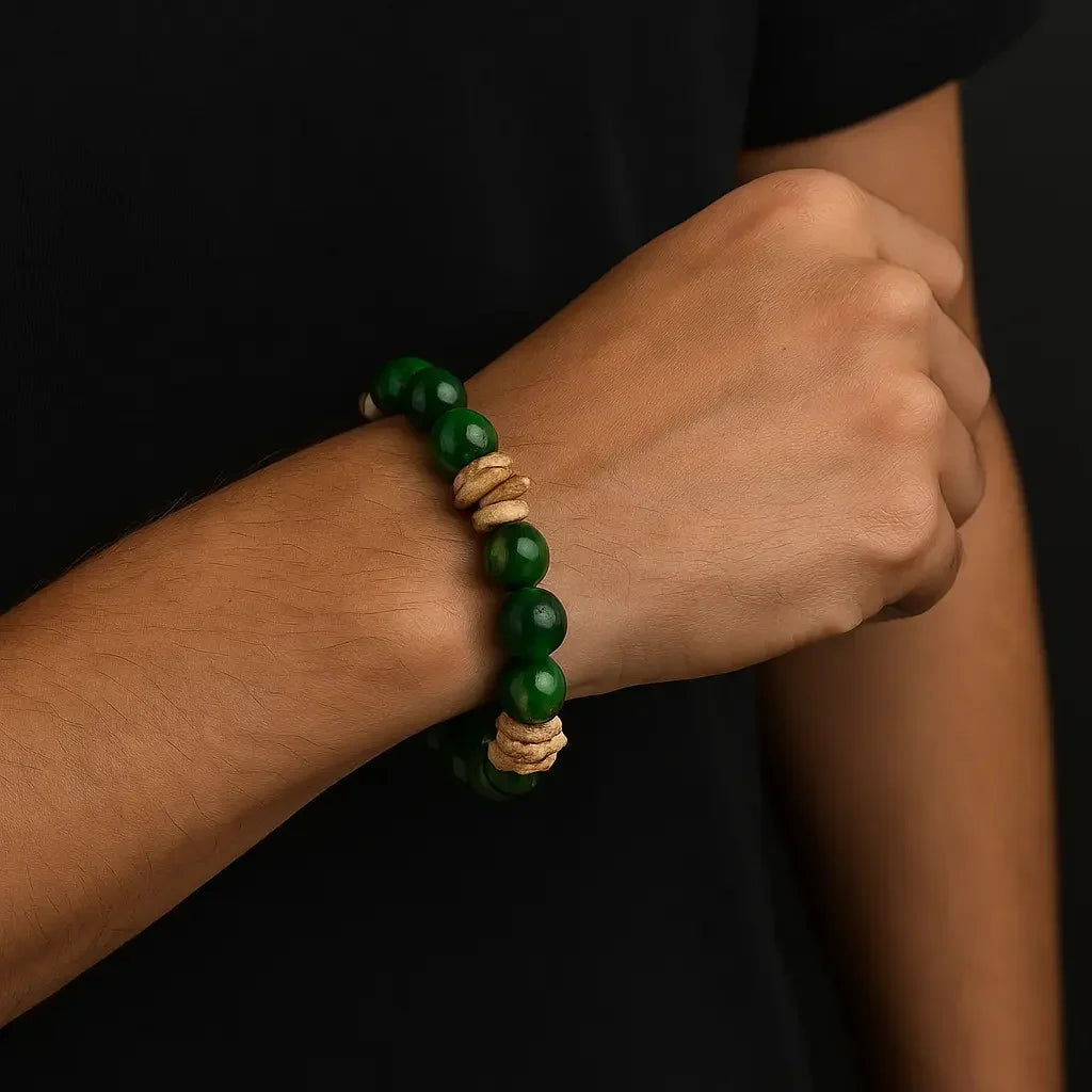 Handmade Natural Green and Bark stone chip Bead Bracelet Hadi Craft