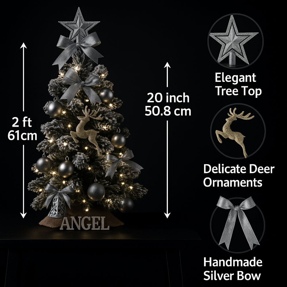 Pre-Lit Mini Tabletop Christmas Tree with Lights Artificial Pine Holiday Decor for Home, Office & Party