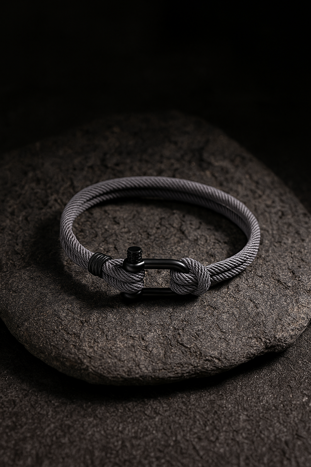 Gray Rope Bracelet – Men’s Nautical Bracelet with Black Stainless Steel Clasp