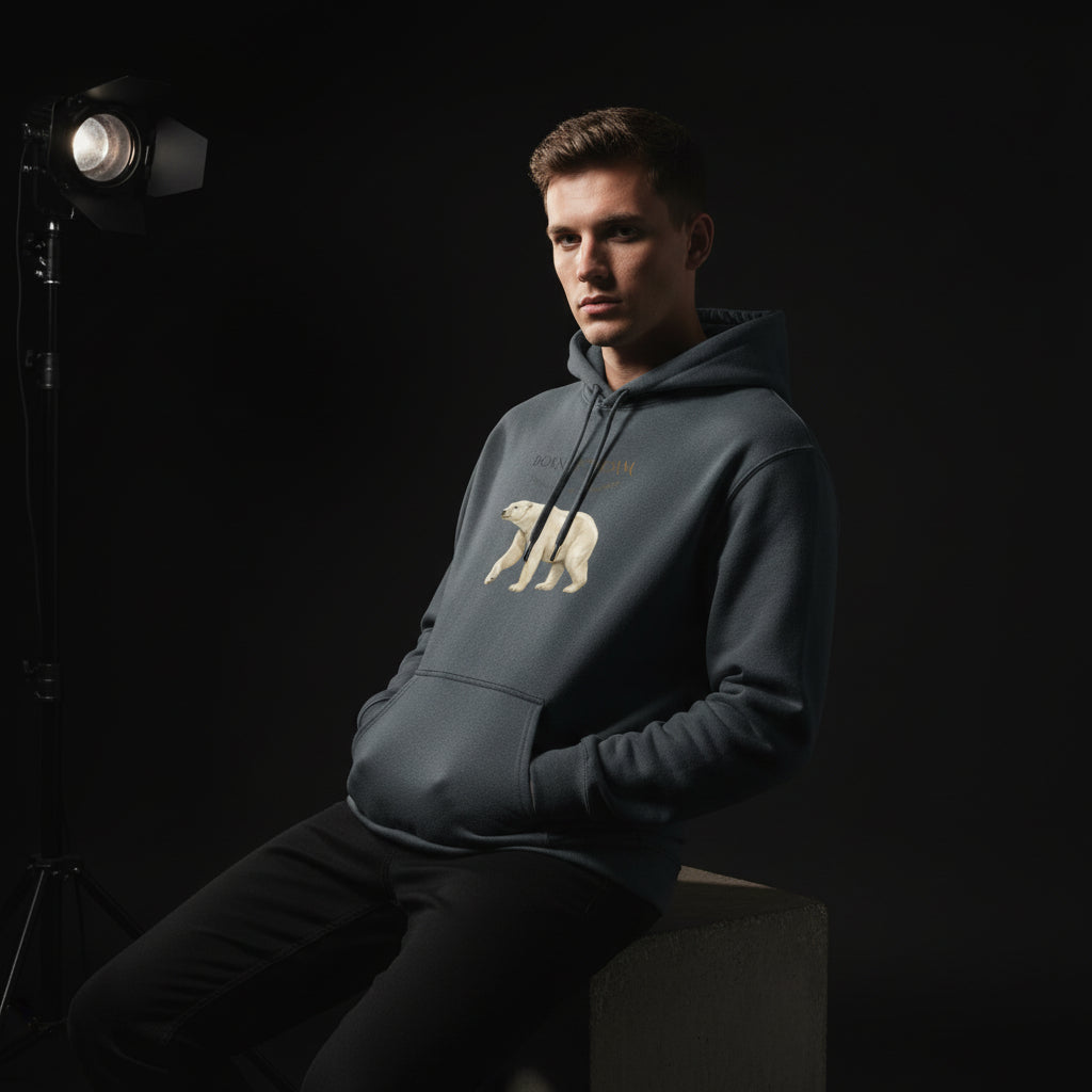 Polar Bear “Born to Be Wild” Hoodie — Minimal Animal Graphic Fleece