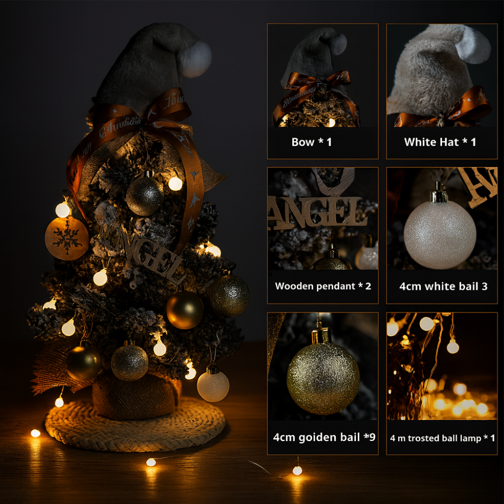 Pre-Lit Mini Tabletop Christmas Tree with Lights Artificial Pine Holiday Decor for Home, Office & Party