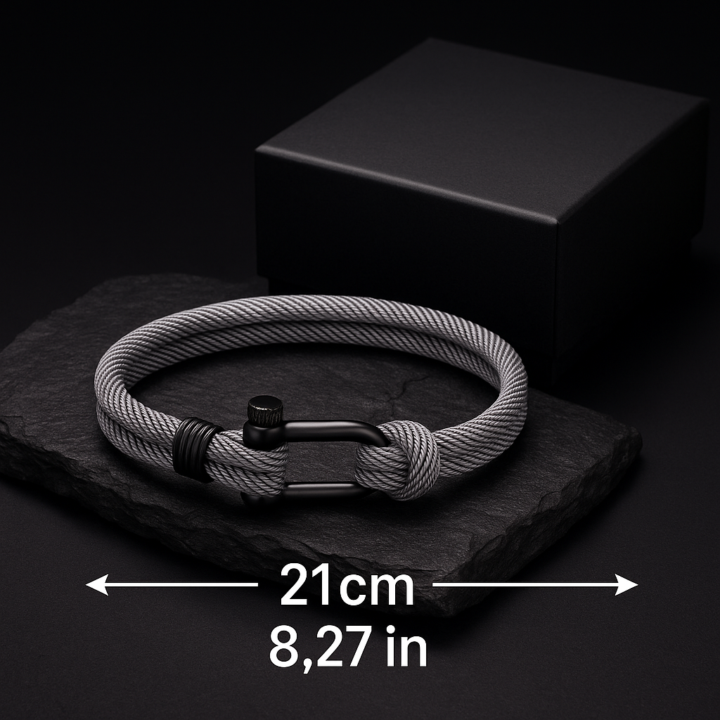 Gray Rope Bracelet – Men’s Nautical Bracelet with Black Stainless Steel Clasp