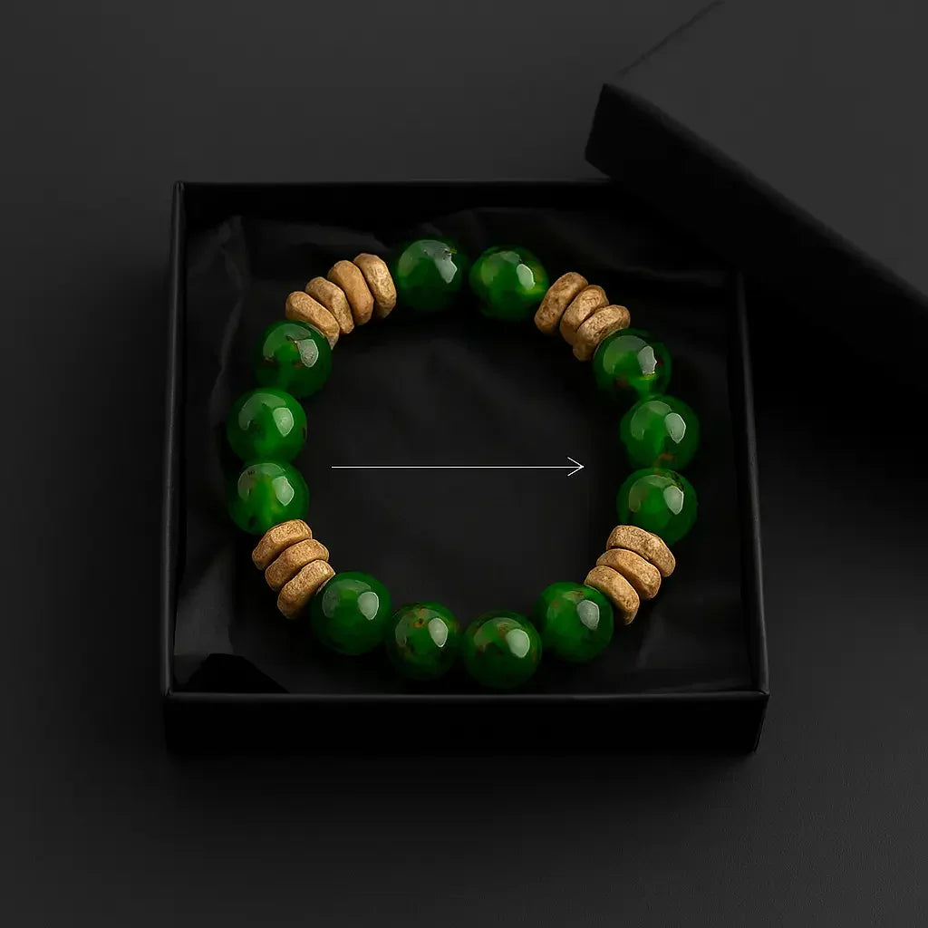 Handmade Natural Green and Bark stone chip Bead Bracelet Hadi Craft