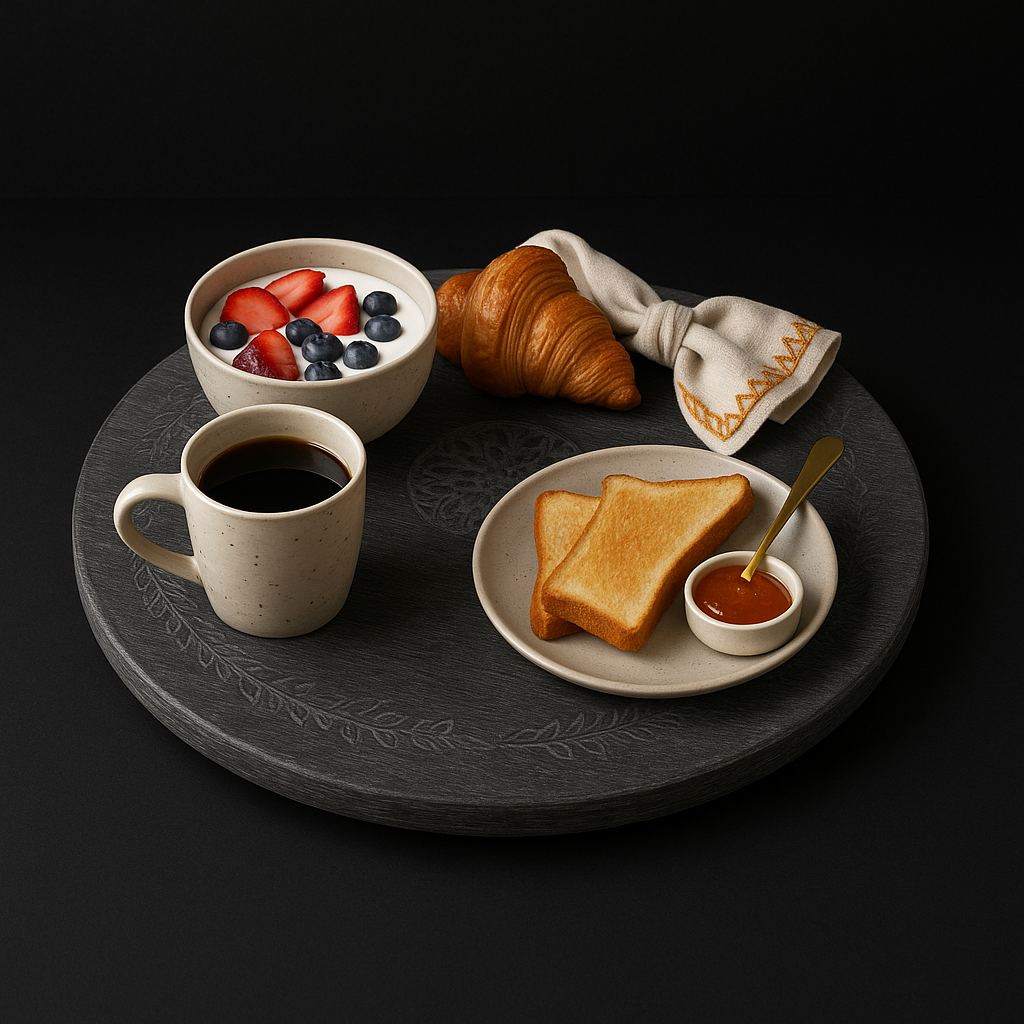 Sustainable Mango Wood Serving Tray with Lazy Susan – Handmade Acacia Breakfast Tray