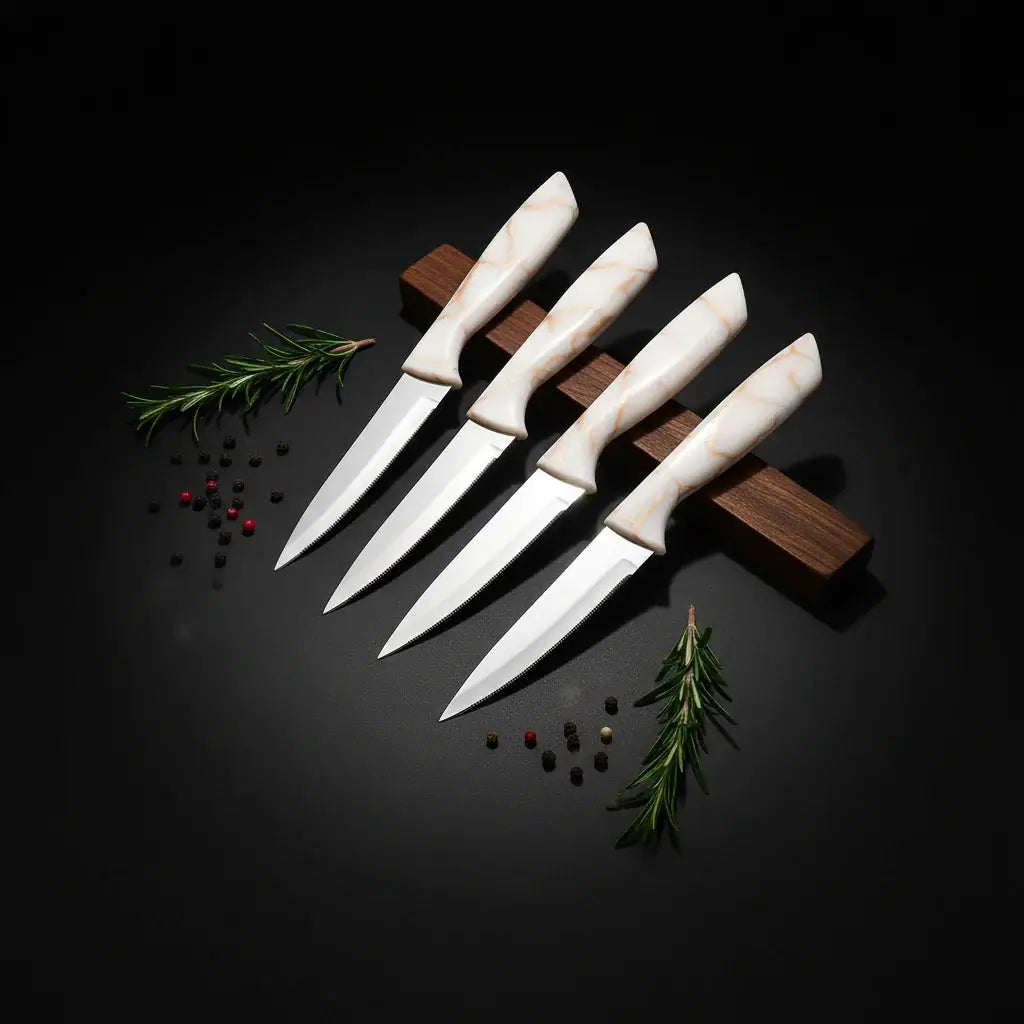 13-Piece Stainless Steel Steak Knife Set with Marble-Pattern Handles - Hadi Craft