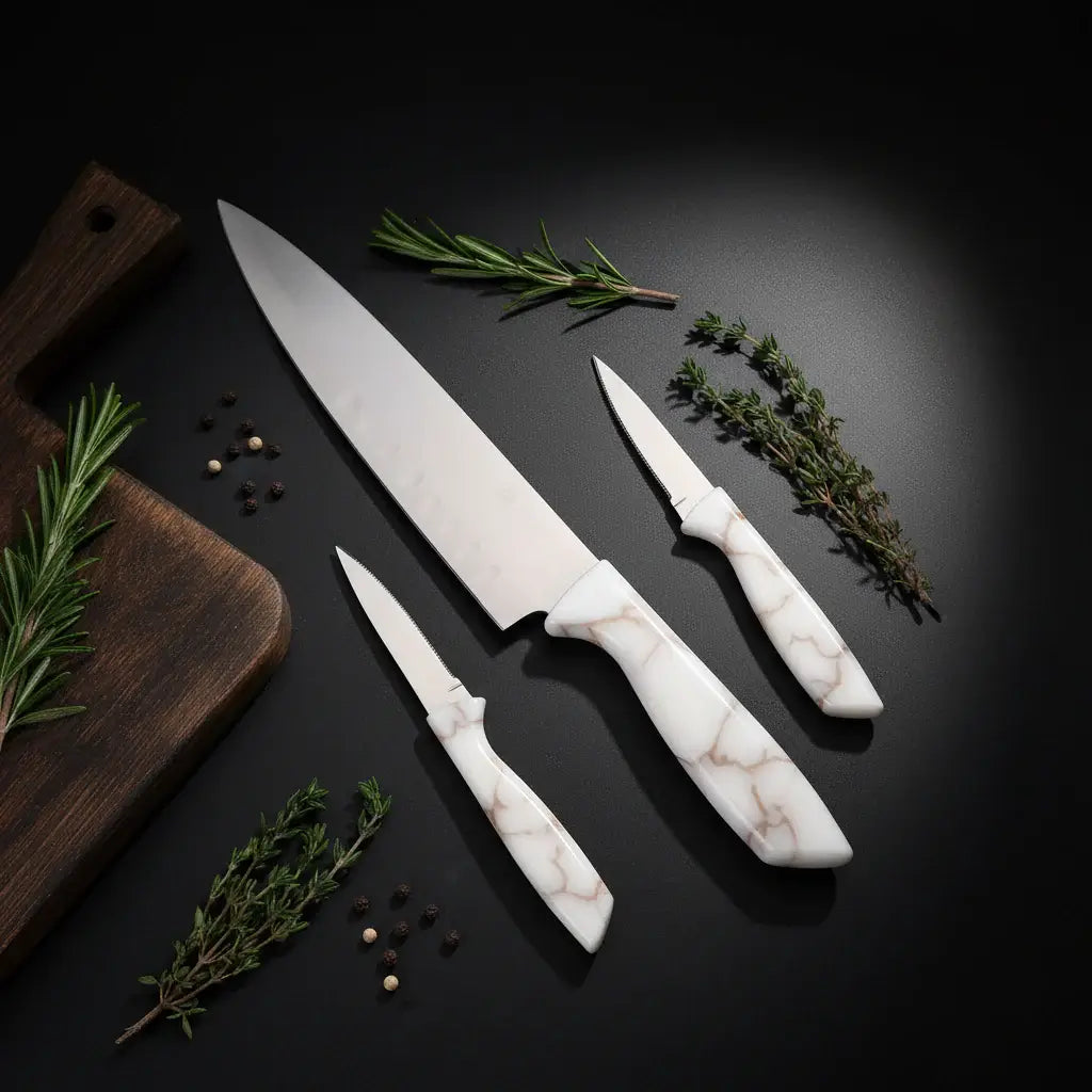 13-Piece Stainless Steel Steak Knife Set with Marble-Pattern Handles - Hadi Craft
