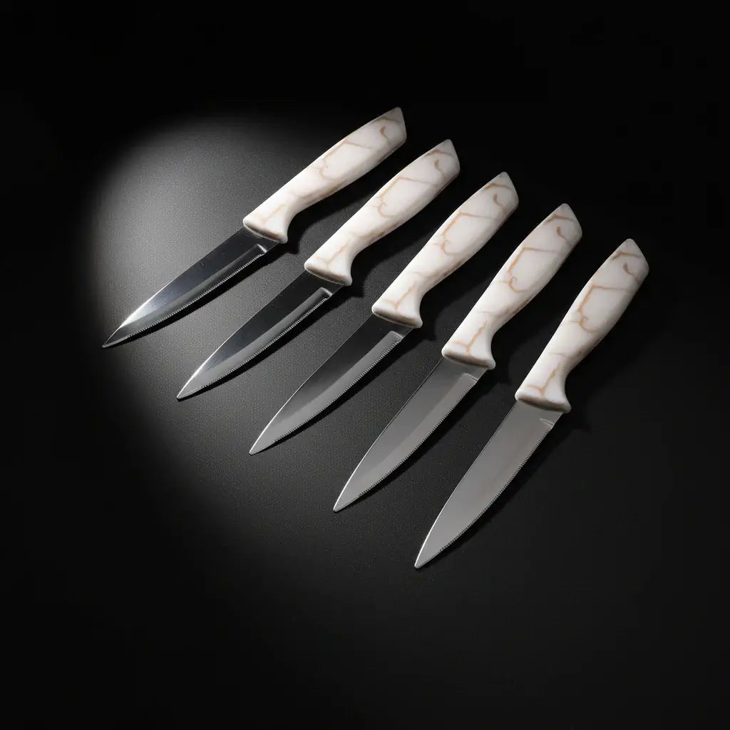 13-Piece Stainless Steel Steak Knife Set with Marble-Pattern Handles - Hadi Craft