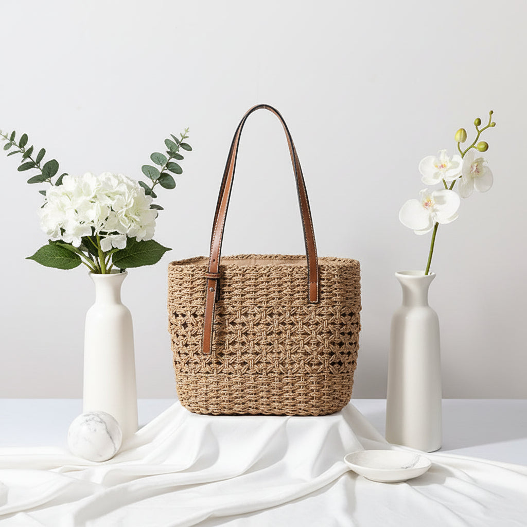 Straw Woven Bag Women Hollow Out Cutout Handmade Straw Bag Woven Bag