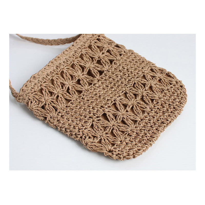 Bead Tassel Straw Bag Hollow Out Cutout Floral Crossbody Bag