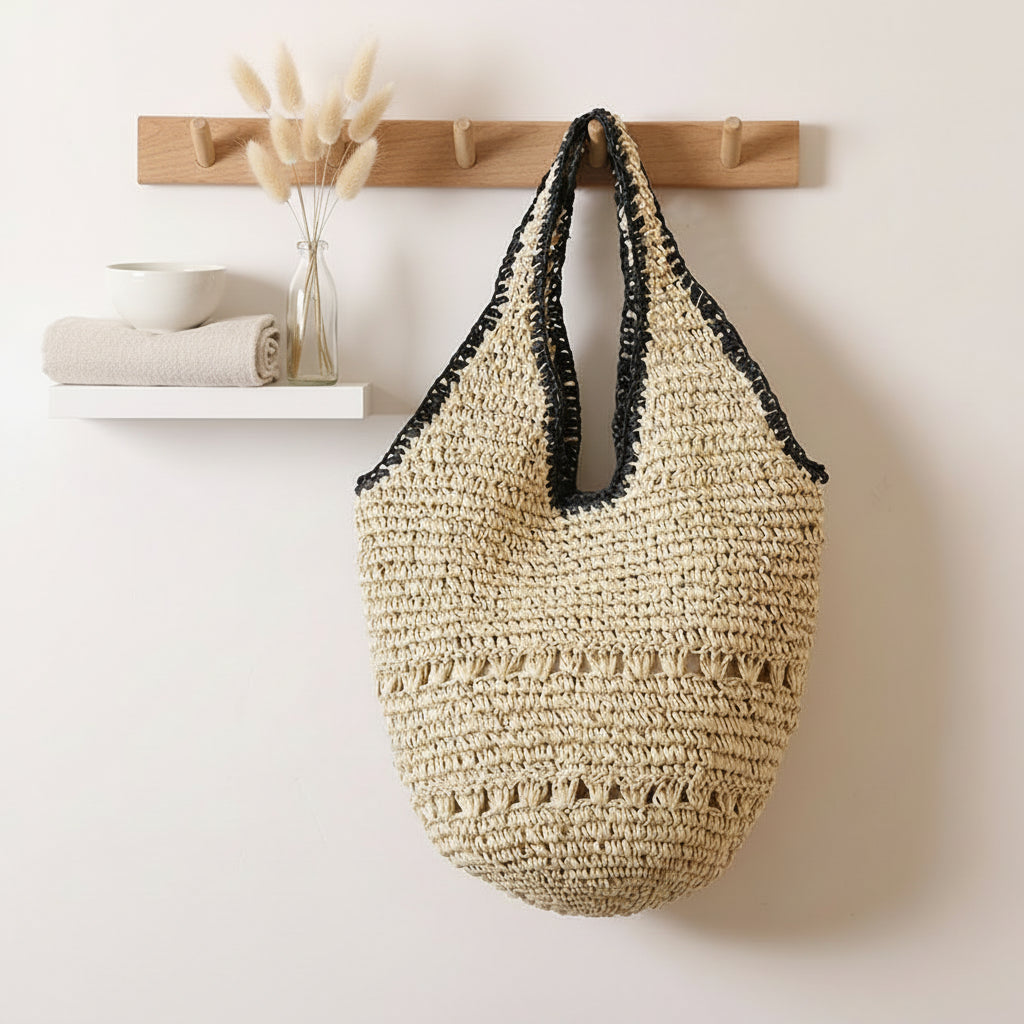 One Shoulder Straw Bag Casual Hollow Out Cutout Portable Straw Bag