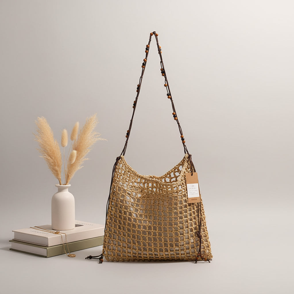 Straw Woven Bag With Lace Up Pattern Suitable For Women Beach Vacation Beach Bag