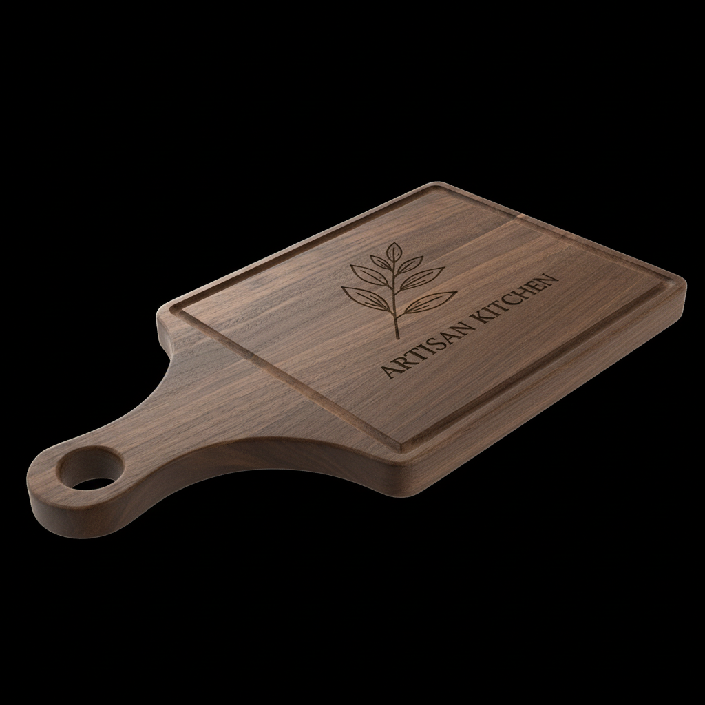 Walnut Cutting Board Paddle Shape 13×12×7 | Handmade Wooden Serving Board with Drip Ring | Premium Kitchen Board