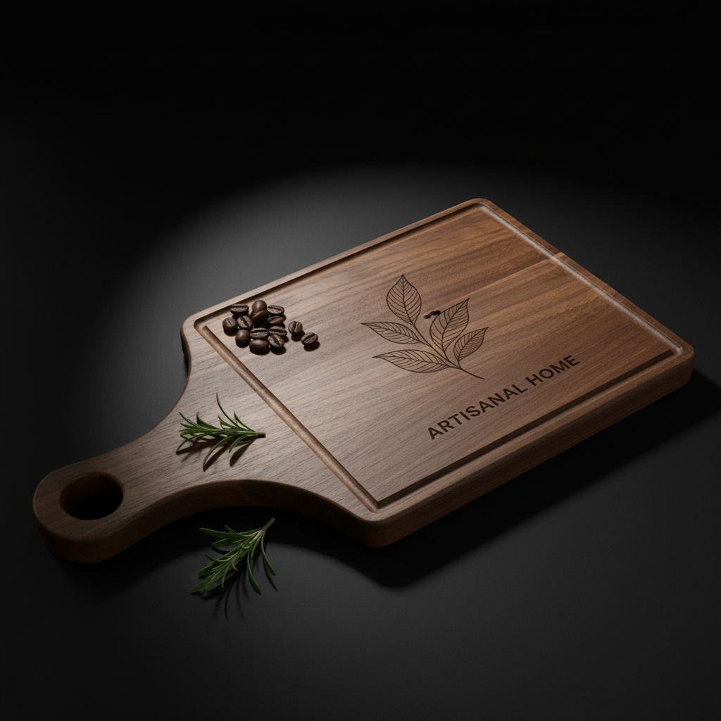 Walnut Cutting Board Paddle Shape 13×12×7 | Handmade Wooden Serving Board with Drip Ring | Premium Kitchen Board